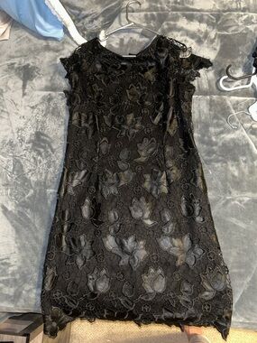 Cache Black Lace Floral Midi Dress